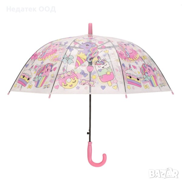 Детски чадър, Еднорози и кексчета, прозрачен, 65см, снимка 1