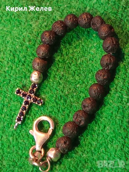 ЧАСТ от СРЕБЪРНА ГРИВНА СРЕБРО 925 с ТОПЧЕТА от ВУЛКАНИЧЕН КАМЪК и МАРКАЗИТИ на КРЪСТЧЕТО 40987, снимка 1