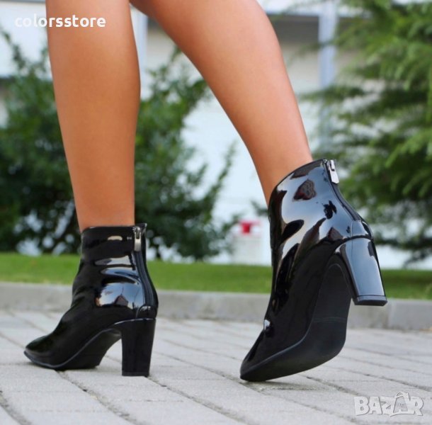 Боти на ток - черен лак - K-124, снимка 1