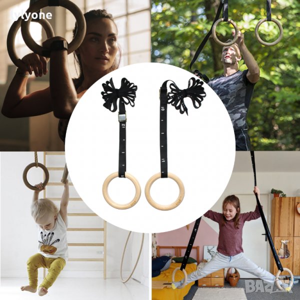 Нови Дървени Гимнастически Халки с маркери за височина за трениране гимнастика разтягане * lyly.one, снимка 1