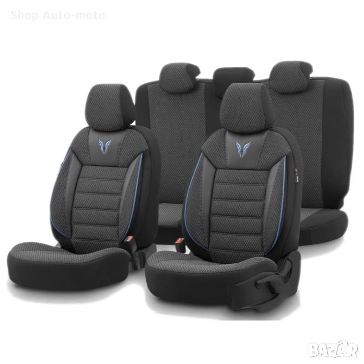 К-т Луксозна Тапицерия Automat-OTOM, Текстил с еко кожа, TORO Design, Черна със син шев, снимка 1