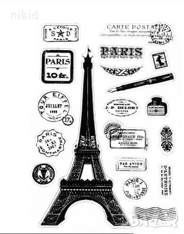 Айфелова Кула Paris пощенски марки силиконов гумен печат декор бисквитки фондан Scrapbooking, снимка 1