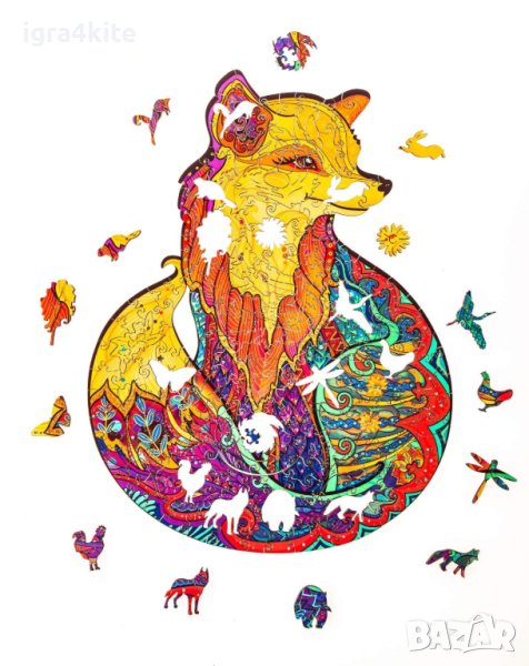 Дървен пъзел животни Цяла Лисица 112 части / 27 модела А4 формат / Size M, снимка 1