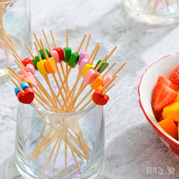 4293 Коктейлни клечки за хапки Сърца, Топчета, Звезди, 25 броя, снимка 1