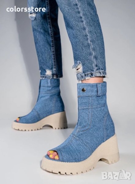 Летни боти на платформа - сини - LB60, снимка 1