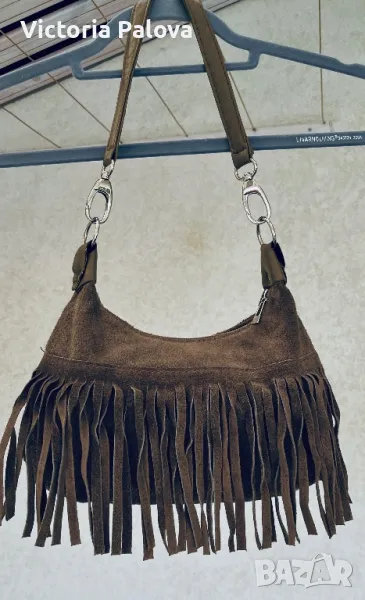 Модерна чанта естествена кожа  велур, снимка 1