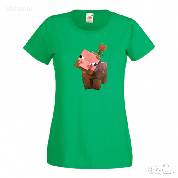 Дамска тениска Flower Pig майнкрафт Minecraft,Игра,Забавление,подарък,Изненада,Рожден Ден., снимка 1
