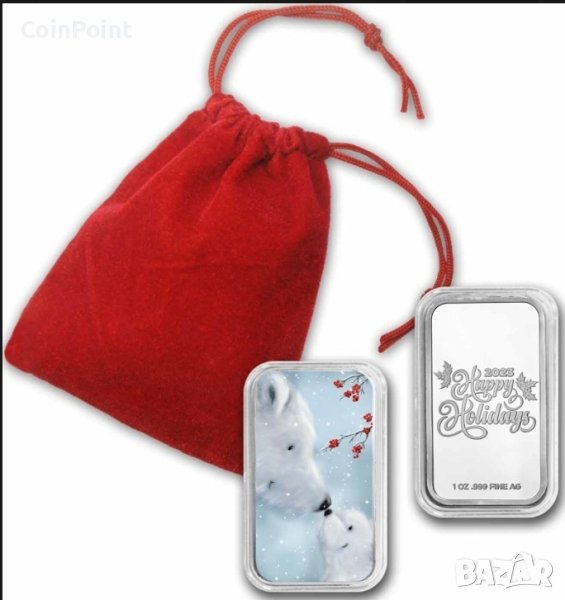 Сребърно цветно кюлче 2023 Полярни мечки , снимка 1