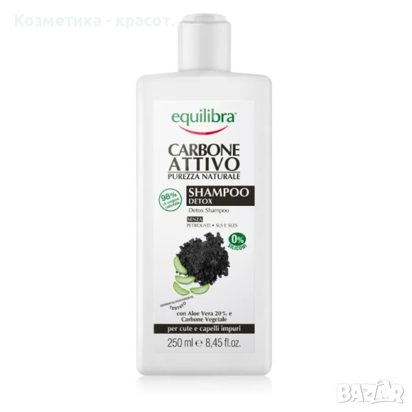Детоксикиращ шампоан с активен въглен и алое вера, 250 мл , снимка 1