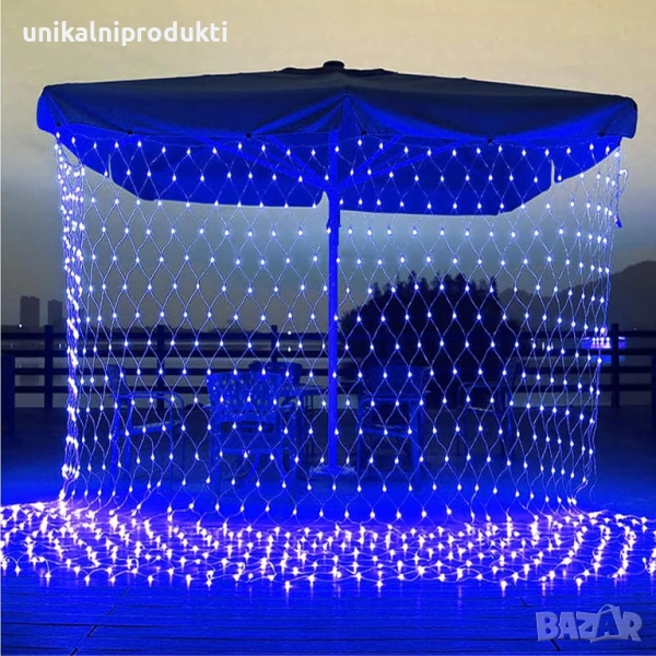 Коледни LED лампички мрежа 3м x 2м 360 диода снежно синя IP защита 8 програми, снимка 1