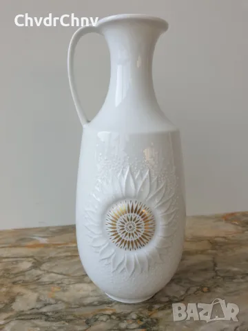 ALKA Kaiser 23см/АЛКА Бавария стара немска порцеланова ваза с дръжка/бяла-модернизъм-злато