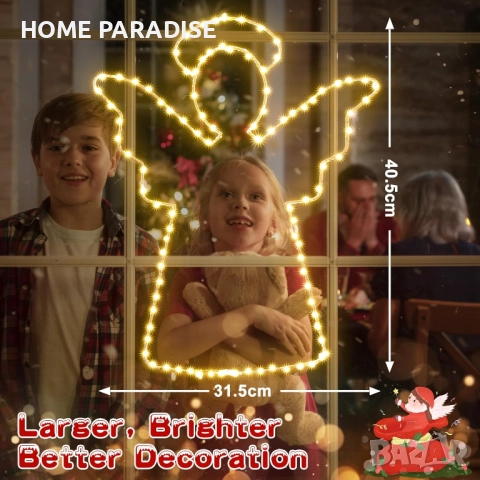 Коледни ангелски светлини - 100 LED/40cm топлобели с таймер, , снимка 2 - Други - 52478300
