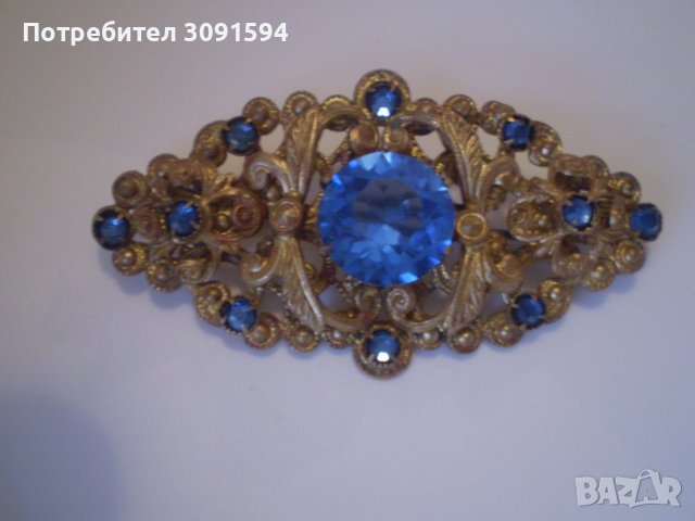 антикварна брошка  сини кристали 