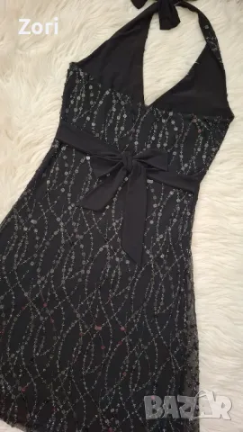 РАЗКОШНА черна рокля тюл с подплата - цялата обшита с пайети и синци, снимка 14 - Рокли - 48087016