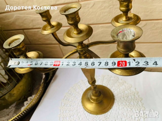 Красив месингов свещник от Англия за 5 свещи, снимка 7 - Антикварни и старинни предмети - 53422522