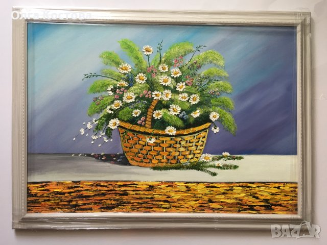 ”Кошничка с маргаритки” Картина за подарък. Картина с цветя. Картини с маслени бои., снимка 1