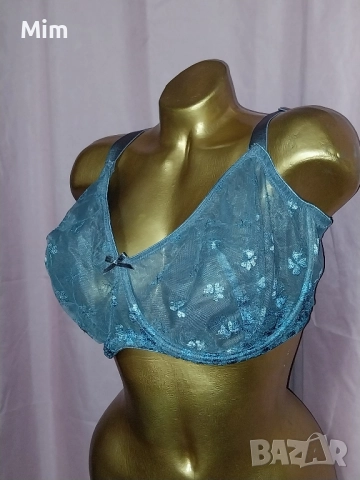  Ulla Popken 115 D/E Сив сутиен със синя бродерия , снимка 4 - Бельо - 52419038