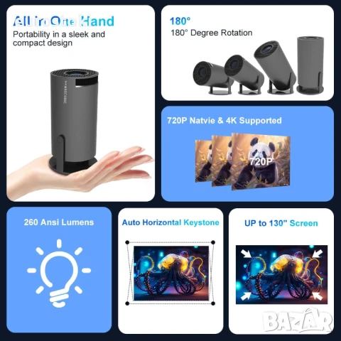 Magcubic 300B Преносим проектор 4K с WiFi 6 и BT 5.0 и вграден Android OS 11.0, снимка 2 - Плейъри, домашно кино, прожектори - 51109687