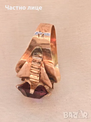 Старинен Дълбоко Позлатен Ювелирен Пръстен с Аметист 1930те г, снимка 4 - Антикварни и старинни предмети - 50337796