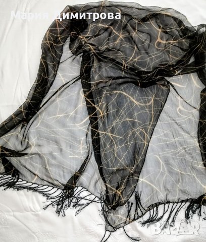 Копринен шал с ресни 168/70, снимка 2 - Шалове - 37340220