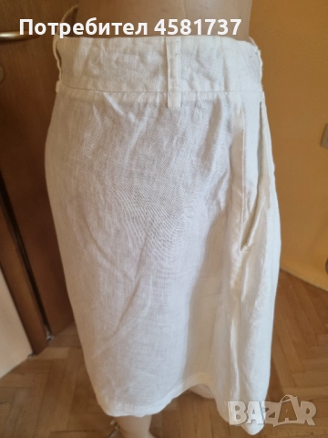 Бяла ленена пола Benetton, размер 38, снимка 3 - Поли - 51758580