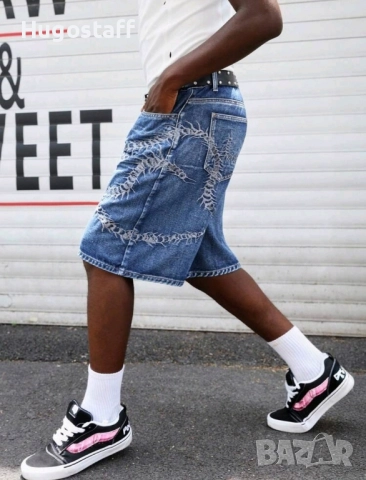 Нови бродирани къси панталони дънки Л, снимка 9 - Дънки - 51546290