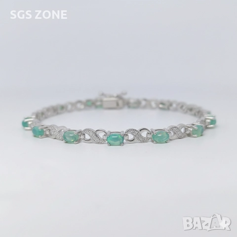 Ръчно изработена сребърна гривна със зелен опал и символ за безкрайност, снимка 9 - Гривни - 52604705