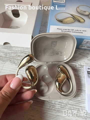 Нови дамски слушалки на Philips с уникален дизайн в бежов цвят с златни детайли + кабел за зареждане, снимка 10 - Безжични слушалки - 52412060