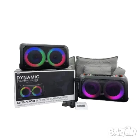 Караоке блутут колона BTS-1709 двойна -8 инча безж микрофон usb,mp3/sd, снимка 3 - Тонколони - 47349208