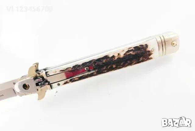 Сгъваем автоматичен нож - стилето , с чирени от еленов рог,100х245, снимка 2 - Ножове - 49771252