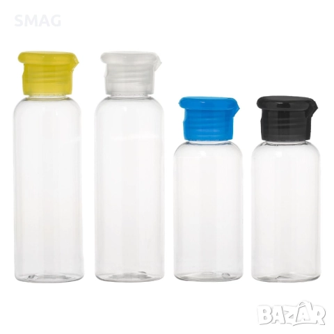 Комплект прозрачни цветни бутилки за пътуване 100 мл – 3 броя_1232495