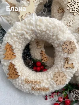 Коледни венци от вълна меринос и коприна, снимка 3 - Декорация за дома - 52439623