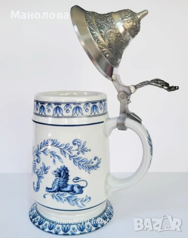 Бирена халба на известната мануфактура Schrobenhausen с калаен капак известна още като beer stein., снимка 7 - Други ценни предмети - 51211225