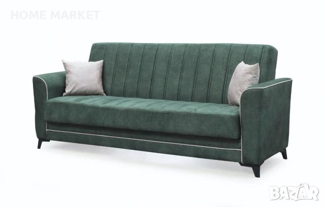 Диван 3-ка разтегателен с ракла MADRID 2 зелено/бежово   Материал -  дамаска / полиуретанова пяна / , снимка 5 - Дивани и мека мебел - 52741657