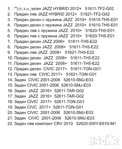 Амортисьори Оригинални Honda- Civic, Jazz, Hr-v,Crv Нови