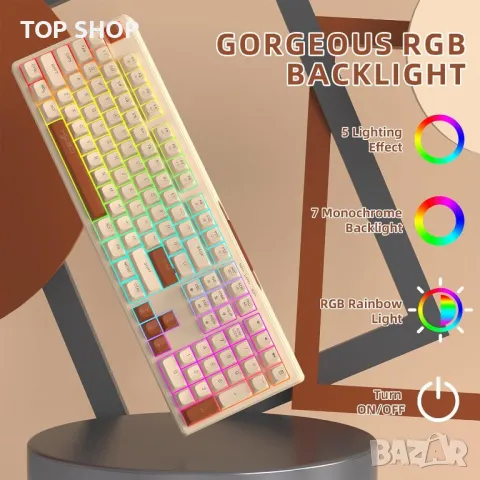 MAMBASNAKE V300 Retro 108 клавишна кабелна клавиатура с RGB подсветка, снимка 2 - Клавиатури и мишки - 49963185