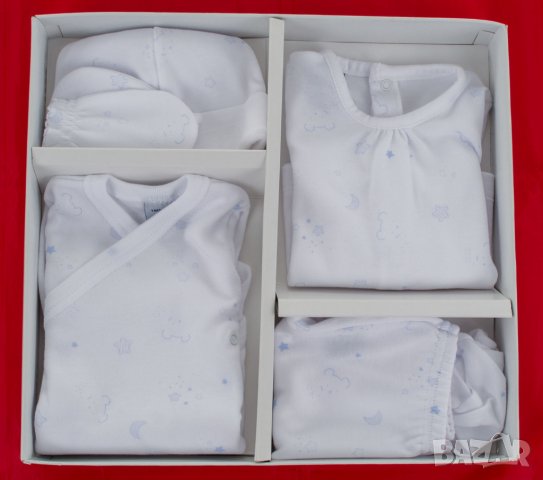 Бебешки памучен комплект за новородено 5 части в бяло и синьо марка Babidu , снимка 3 - Комплекти за бебе - 32921014