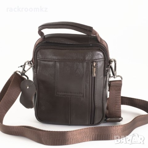 Мъжка чанта от естествена кожа с дълга дръжка в тъмно кафяв цвят, снимка 2 - Чанти - 43338814