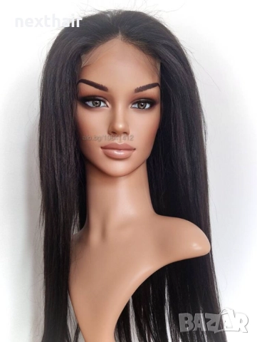 Черна перука от микс естествен косъм и примеси 70 см с Lace 4×4, снимка 12 - Аксесоари за коса - 52906961