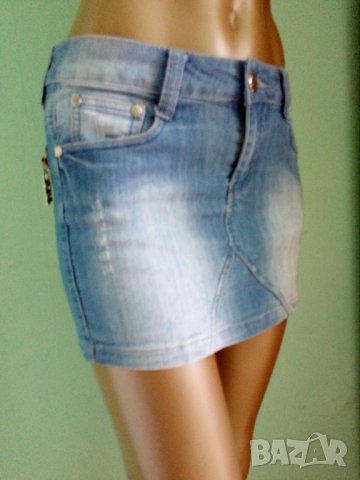 BS Jeans- Дънкова къса леко накъсана еластична пола М, снимка 5 - Поли - 28889354