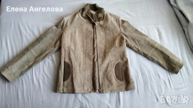 Кожено яке, палто, велур, бежово №40, снимка 2 - Якета - 40709280