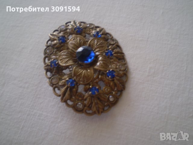 Стара Дамска Брошка със сини циркони, снимка 2 - Антикварни и старинни предмети - 37332070