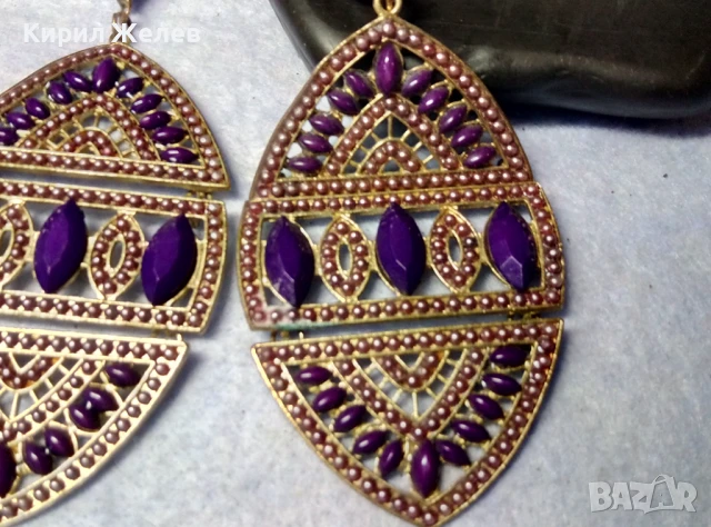 КРАСИВИ ГОЛЕМИ ЗЛАТИСТИ ЕТНО АРТ СТИЛ АЖУРНИ МЕДНИ ОБЕЦИ 10153, снимка 4 - Обеци - 51371654