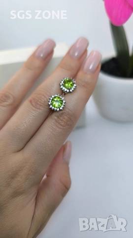 Сребърни обеци с перидот, снимка 5 - Обеци - 52857412