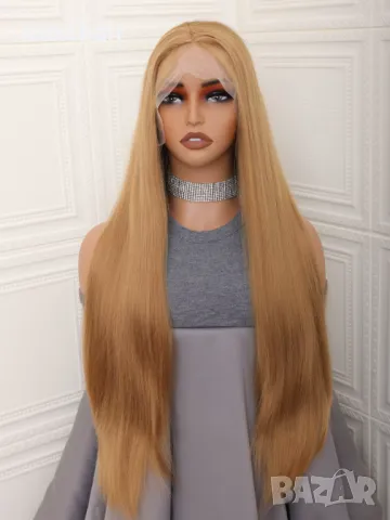 80 см дълга права медено руса перука с дантела 13*4*1, снимка 6 - Аксесоари за коса - 50050127