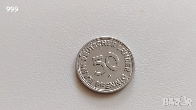 50 пфенига 1949 D  - Германия, снимка 1 - Нумизматика и бонистика - 36804826