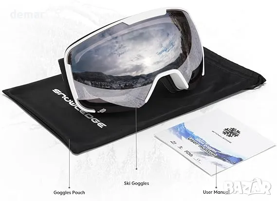 Очила за ски сноуборд Snowledge с UV400 защита, двойна леща с противозамъгляване, съвместими с каска, снимка 6 - Зимни спортове - 47991323