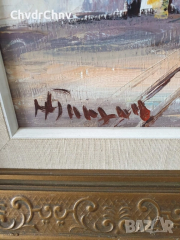 65х57см/стара картина масло върху платно/градски пейзаж-джамия/Мароко-Африка/дървена рамка, снимка 6 - Картини - 51454372