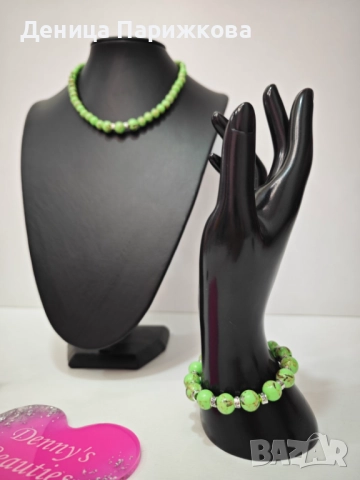 Ръчно изработен комплект бижута с хаулит – гривна, колие и обеци , снимка 7 - Бижутерийни комплекти - 52775649