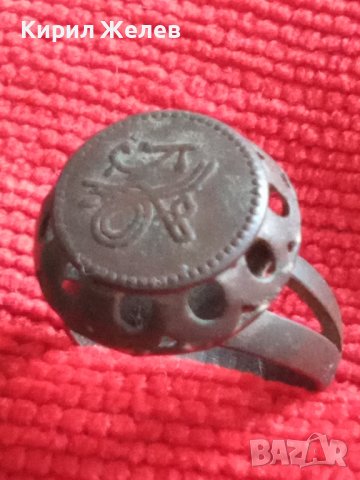 СТАР РЯДЪК МЕДЕН ПРЪСТЕН ПЕЧАТ с ОСМАНСКА ТУГРА и НАДПИСИ ОТВЪТРЕ РЪЧНА ИЗРАБОТКА 22595, снимка 3 - Антикварни и старинни предмети - 33045273